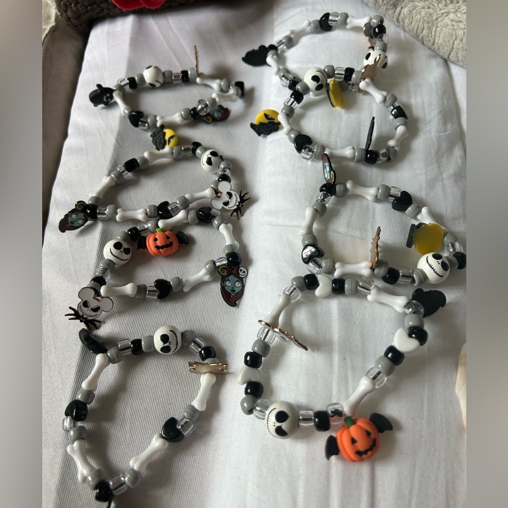 Jack and Sally Disney charm beaded Halloween bracelets
